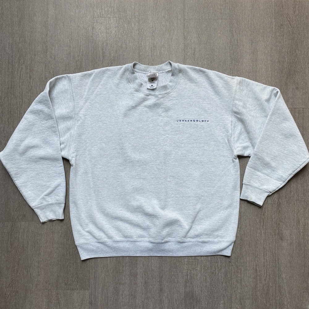 Fruit of The Loom Vintage Heather Grey 90s Pullover Sweatshirt Sweat Logo Large